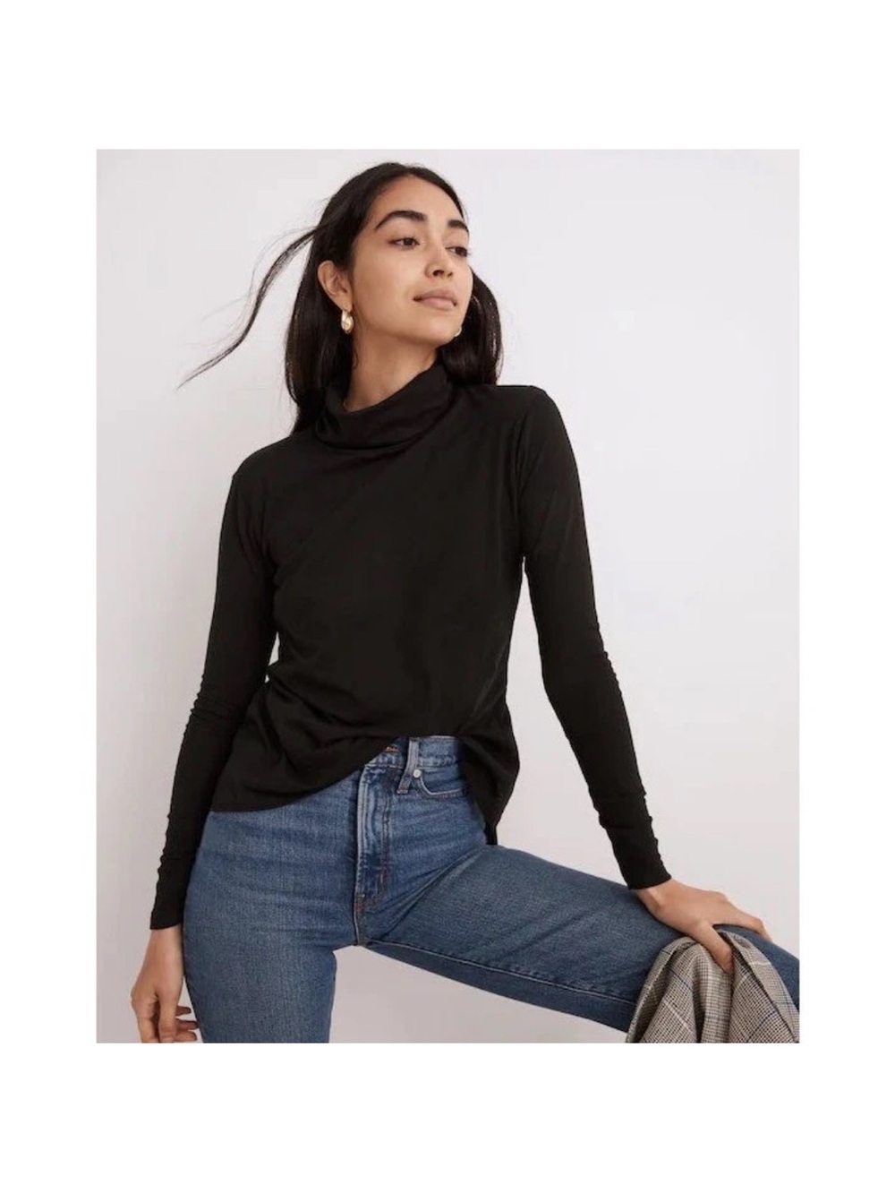 Madewell Whisper Cotton Turtleneck top black minimalist capsule nwt medium m